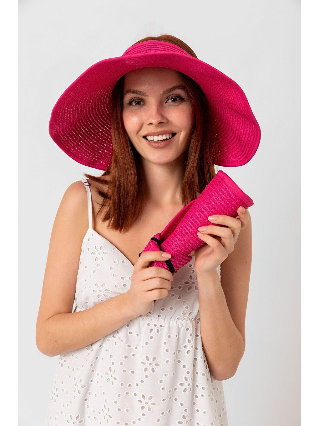 Fuşya Kurdeleli Hasır Vizör Şapka Hsr2080-3