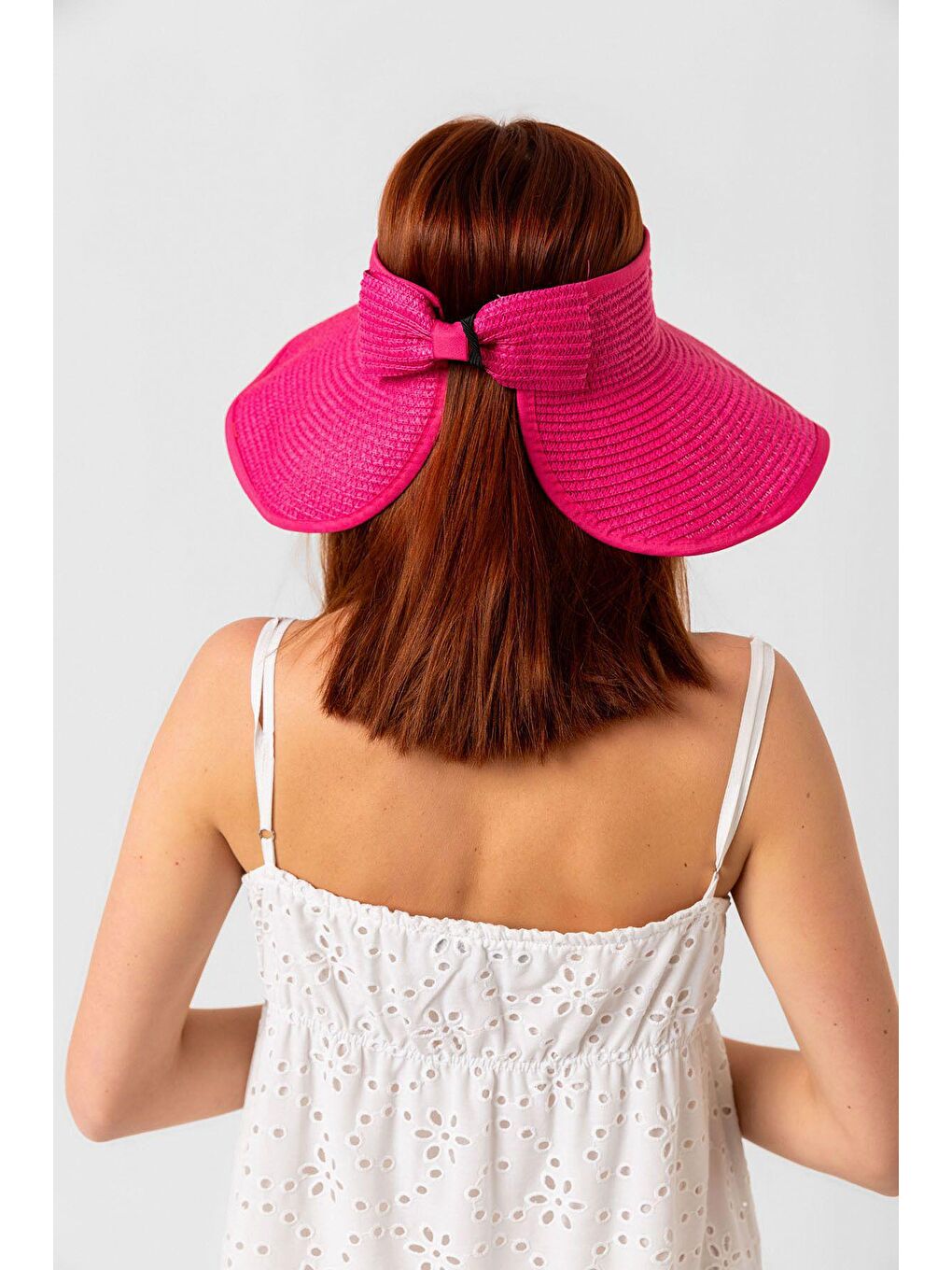 Fuşya Kurdeleli Hasır Vizör Şapka Hsr2080-5