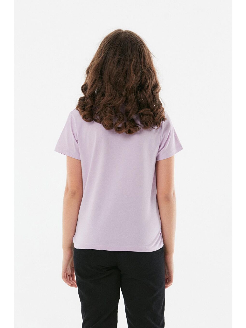 Lila Baskılı Önü Düğümlü Kız Çocuk Tişört-1