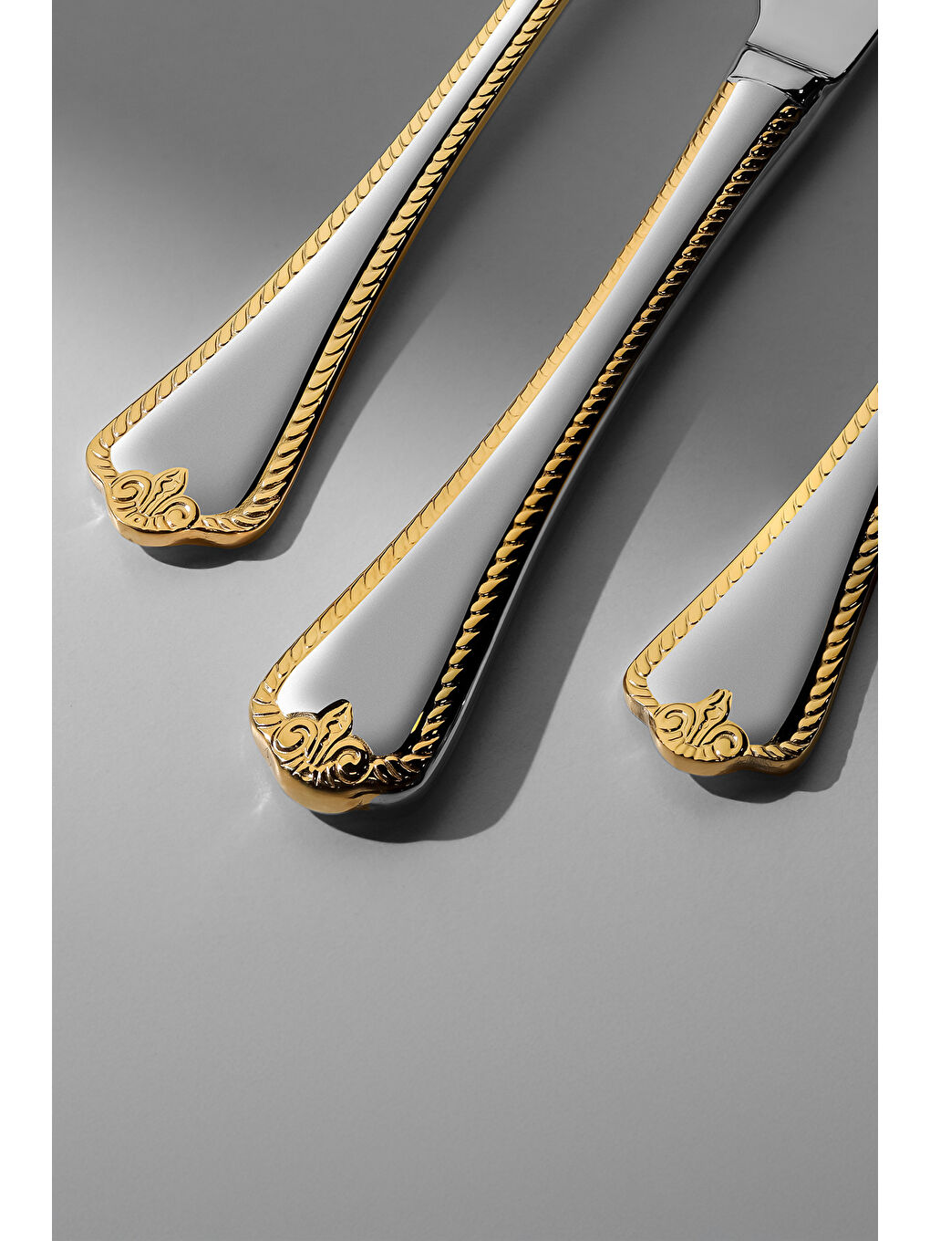 Sarı Fulya Altın Saten 6 Kişilik 36 Parça Kutulu Çatal Kaşık Bıçak Takımı-2