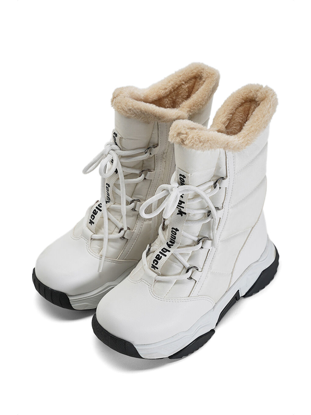 Bej Çocuk Unisex Vizon Termo Taban Önü Bağcıklı Kar Botu-1