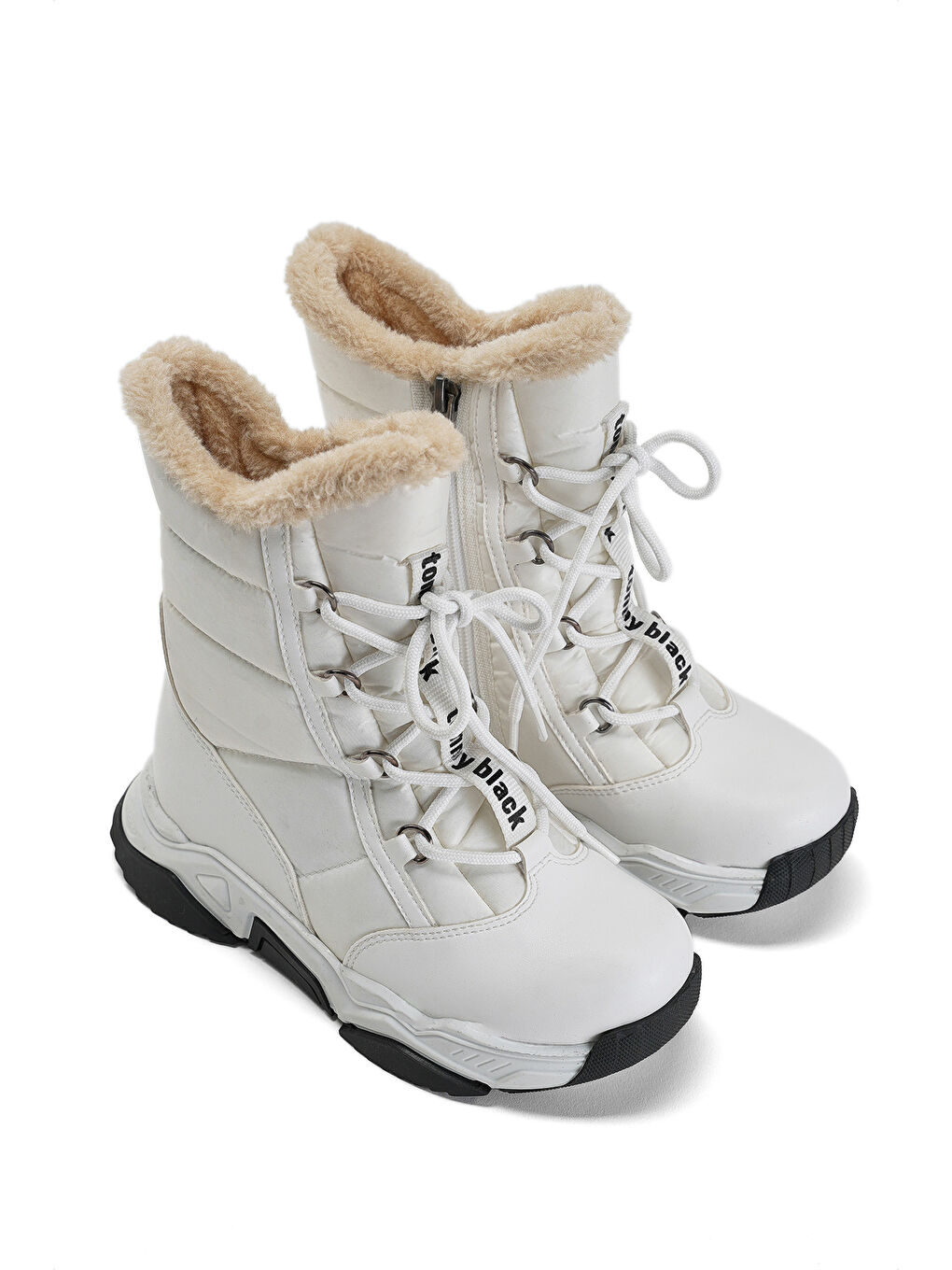 Bej Çocuk Unisex Vizon Termo Taban Önü Bağcıklı Kar Botu-2