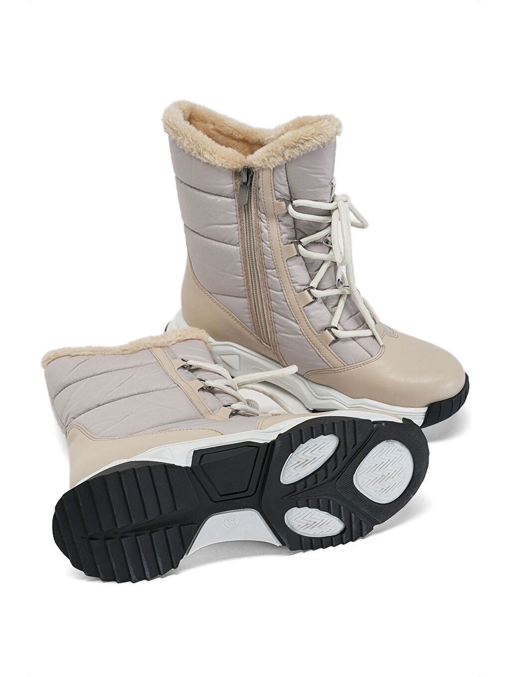 Bej Çocuk Unisex Vizon Termo Taban Önü Bağcıklı Kar Botu-3