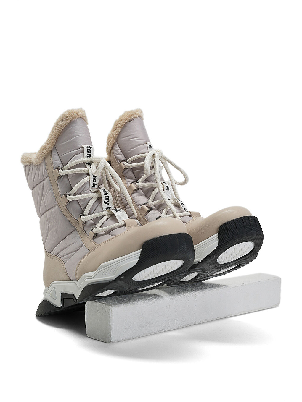 Bej Çocuk Unisex Vizon Termo Taban Önü Bağcıklı Kar Botu-4