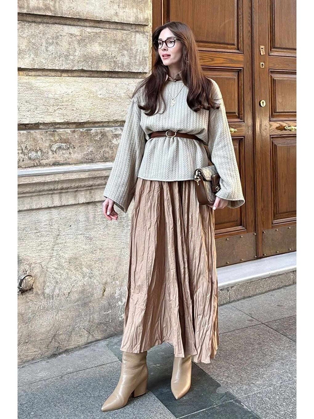 Kahverengi Sütlü Kahve Kraşlı Bohem Etek-1