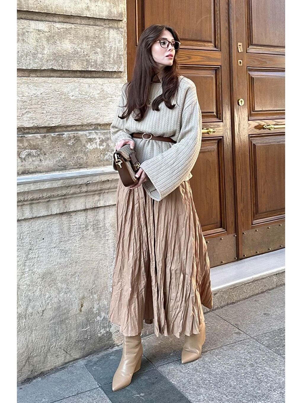 Kahverengi Sütlü Kahve Kraşlı Bohem Etek-2