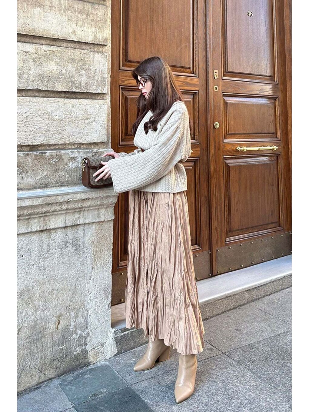 Kahverengi Sütlü Kahve Kraşlı Bohem Etek-3