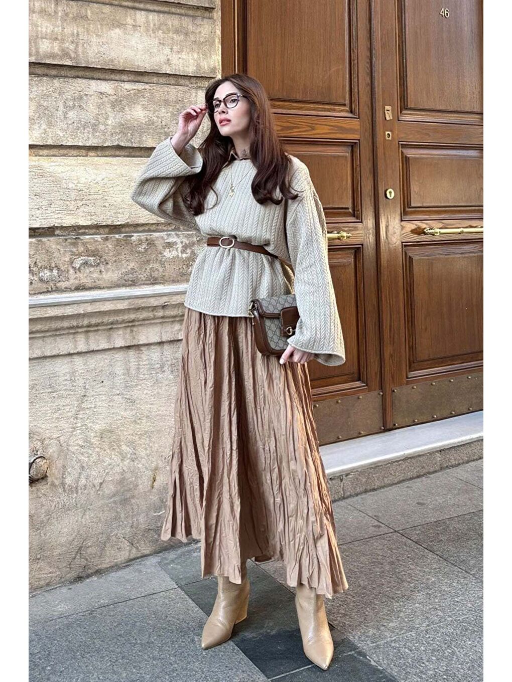 Kahverengi Sütlü Kahve Kraşlı Bohem Etek-4