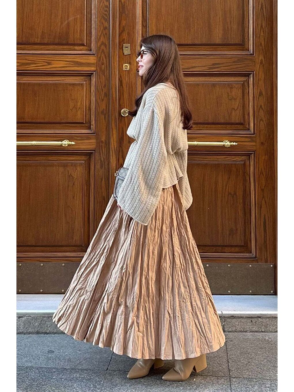 Kahverengi Sütlü Kahve Kraşlı Bohem Etek-5