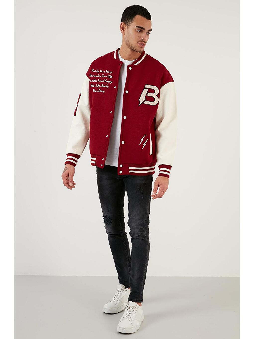 Buratti Bordo Oversize Kolej Yaka Cepli Bomber Ceket 628MNH171 - 3