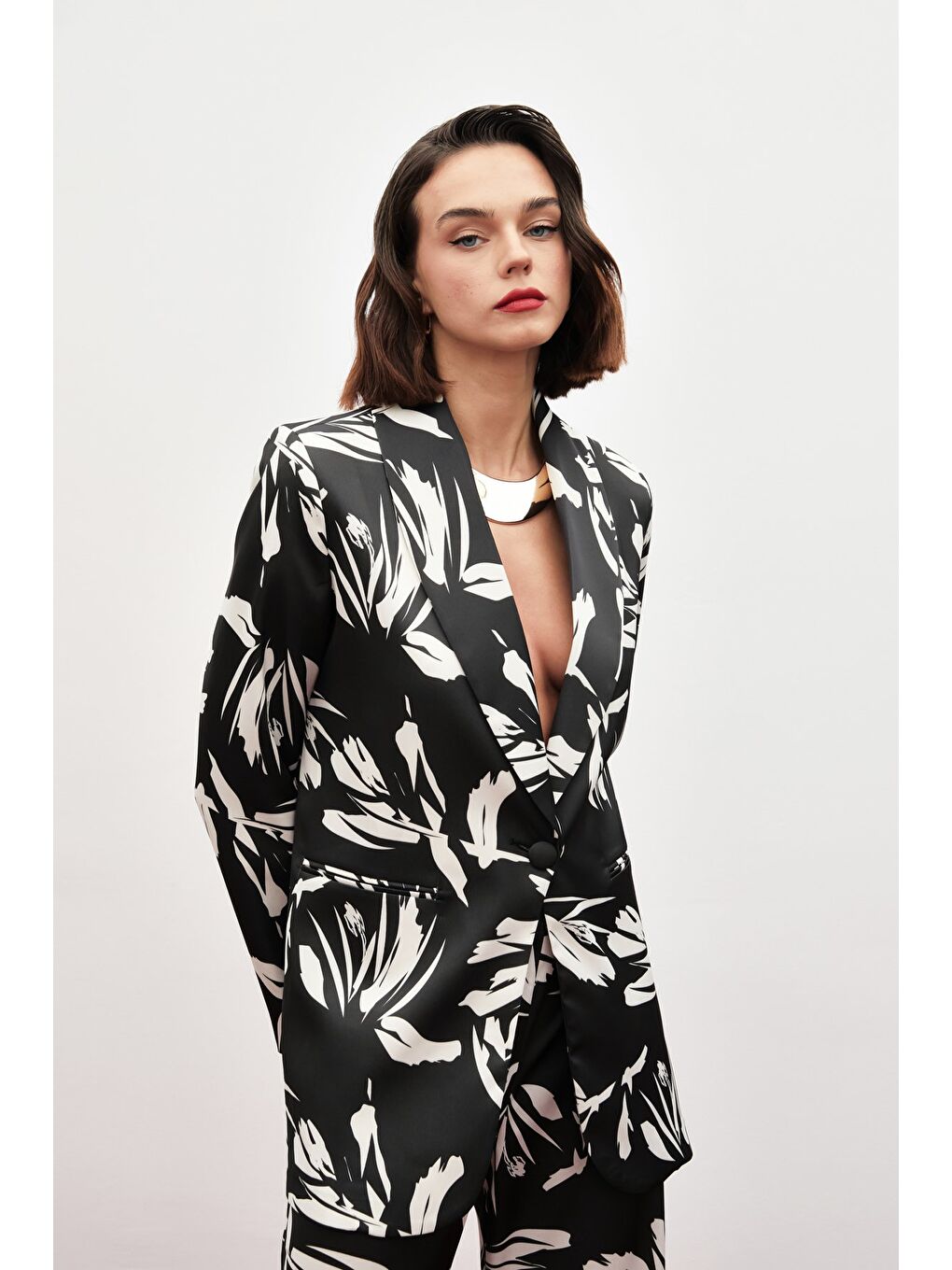 Desenli Salaş Saten Ceket - Siyah-2