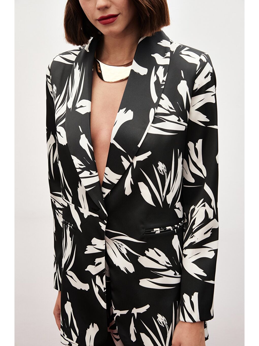 Desenli Salaş Saten Ceket - Siyah-6