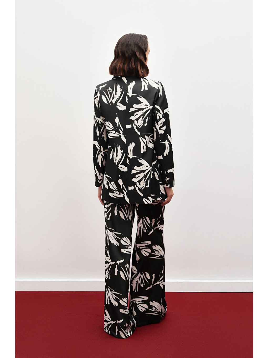 Desenli Salaş Saten Ceket - Siyah-7