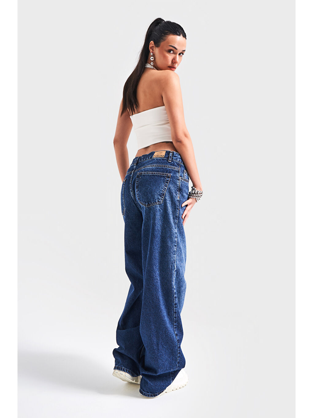 Mavi Kadın Koyu Tint Rengi 17W4 5 Süper Palazzo Fit Orta Bel  100 Pamuk Denim Jean-1