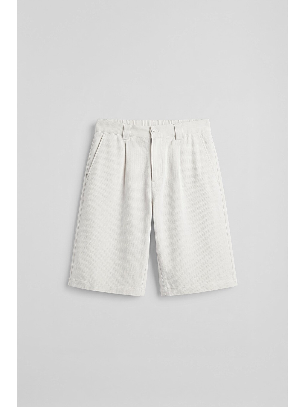 Erkek Baggy Fit Pamuklu Keten Görünümlü Şort Beyaz