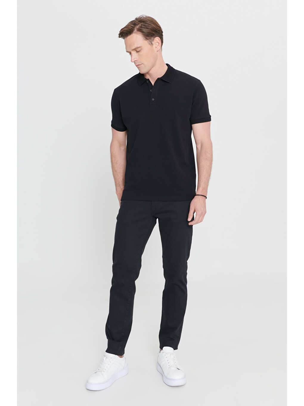 Erkek Siyah Slim Fit Dar Kesim Polo Yaka %100 Pamuk Kısa Kollu Tişört-8