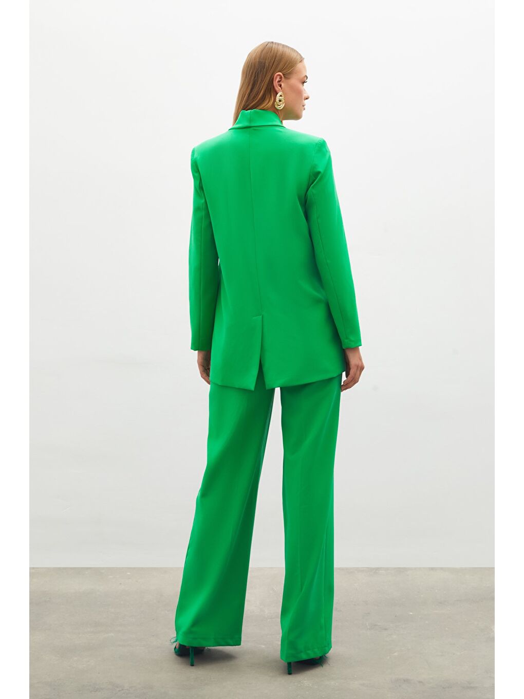 Düğme Detaylı Kruvaze Ceket - Yeşil-7