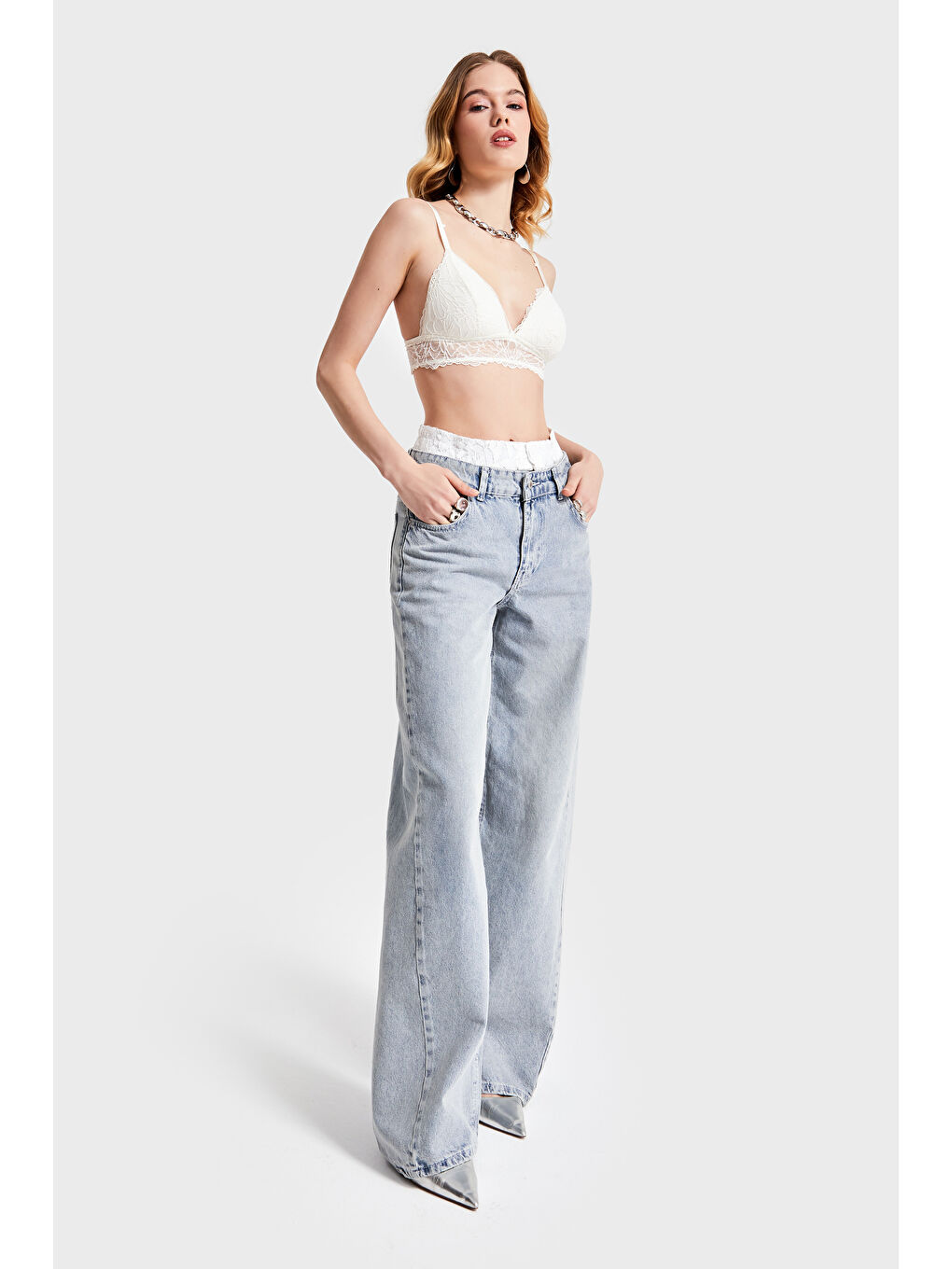 Mavi Kadın Jean Rengi 2S532 Dantelli Boxer Detaylı Palazzo Fit Denim