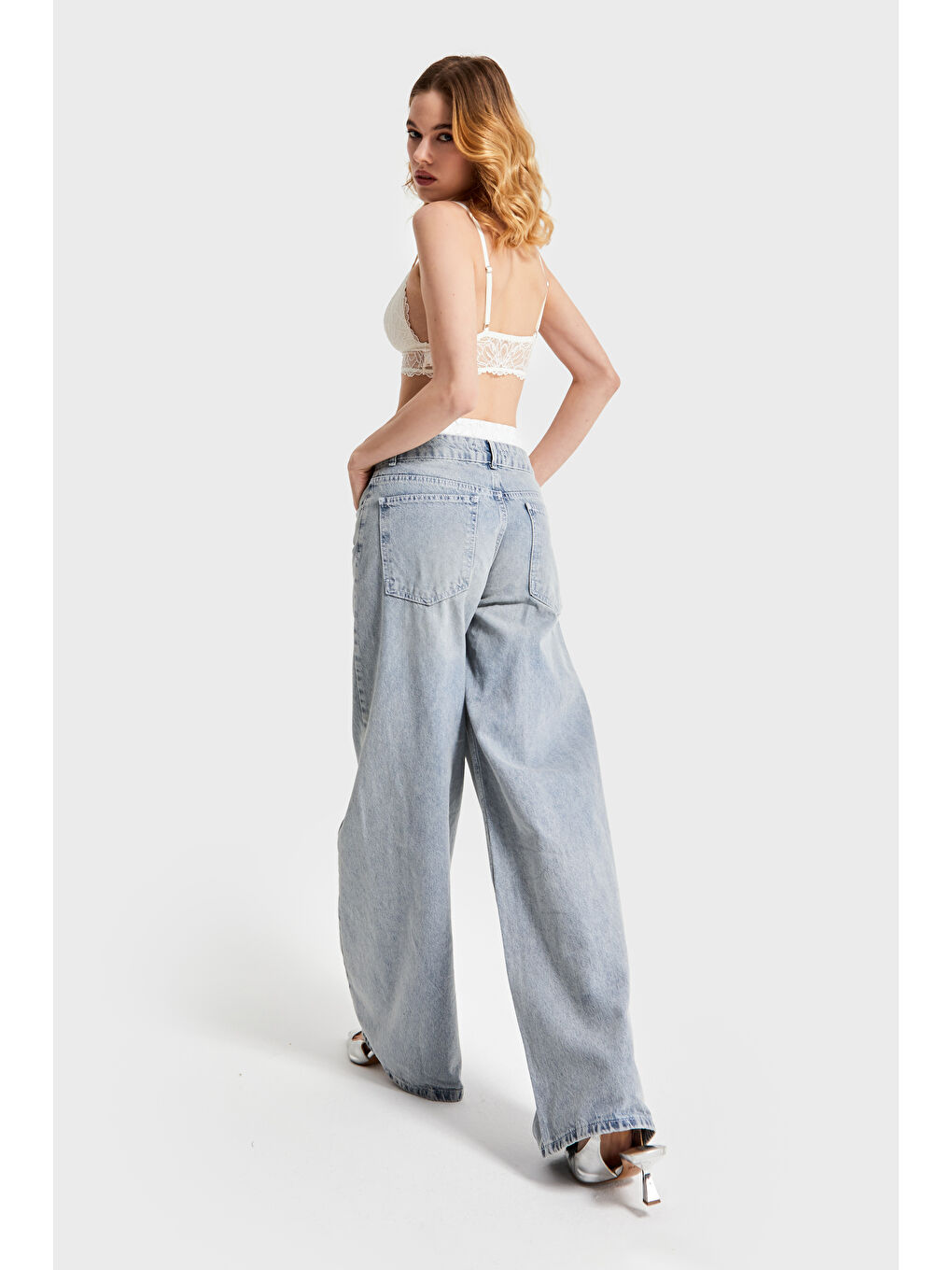 Mavi Kadın Jean Rengi 2S532 Dantelli Boxer Detaylı Palazzo Fit Denim-1