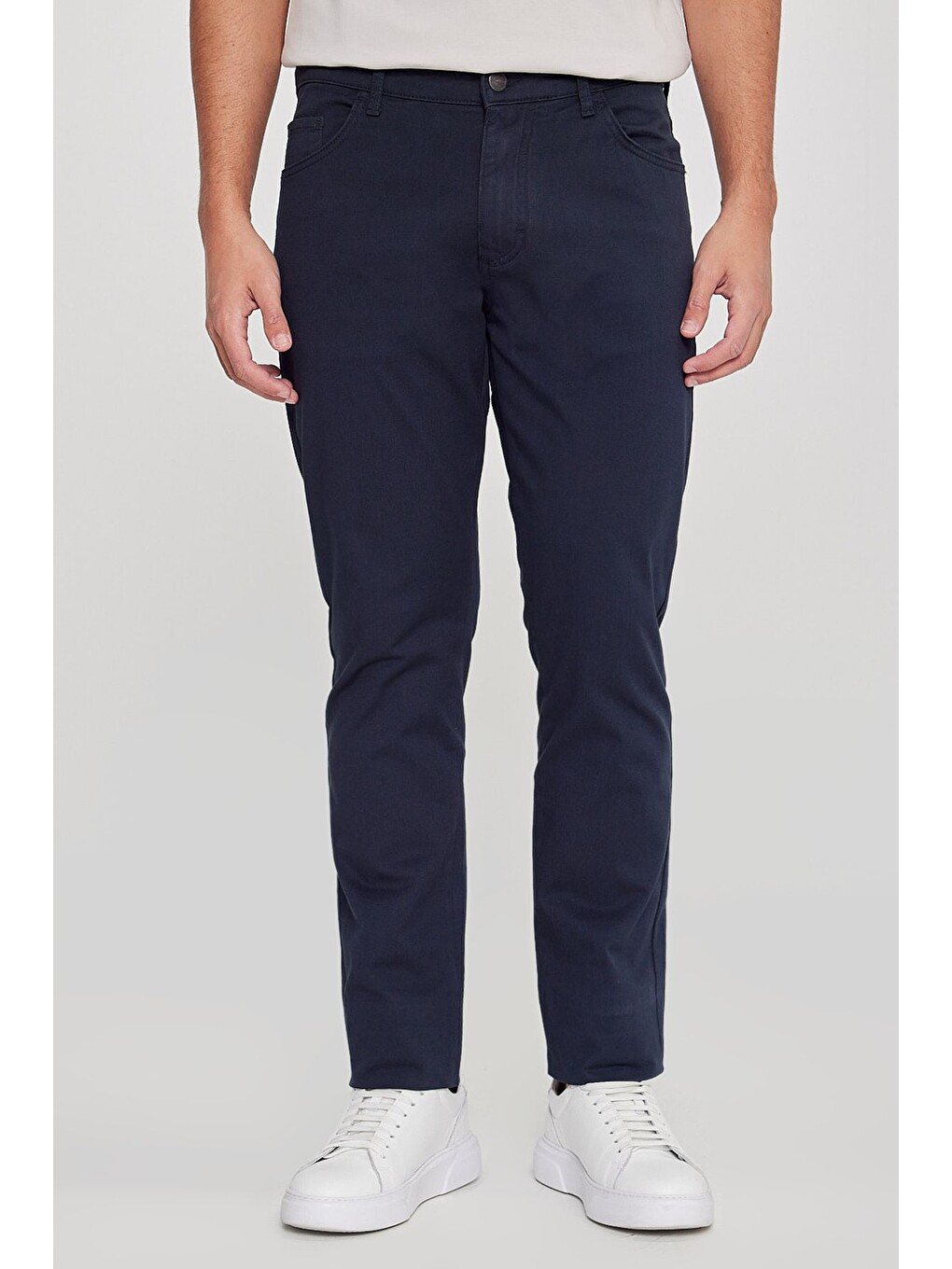 Erkek Lacivert Slim Fit Dar Kesim 5 Cep Pamuklu Esnek  Chino Pantolon-1