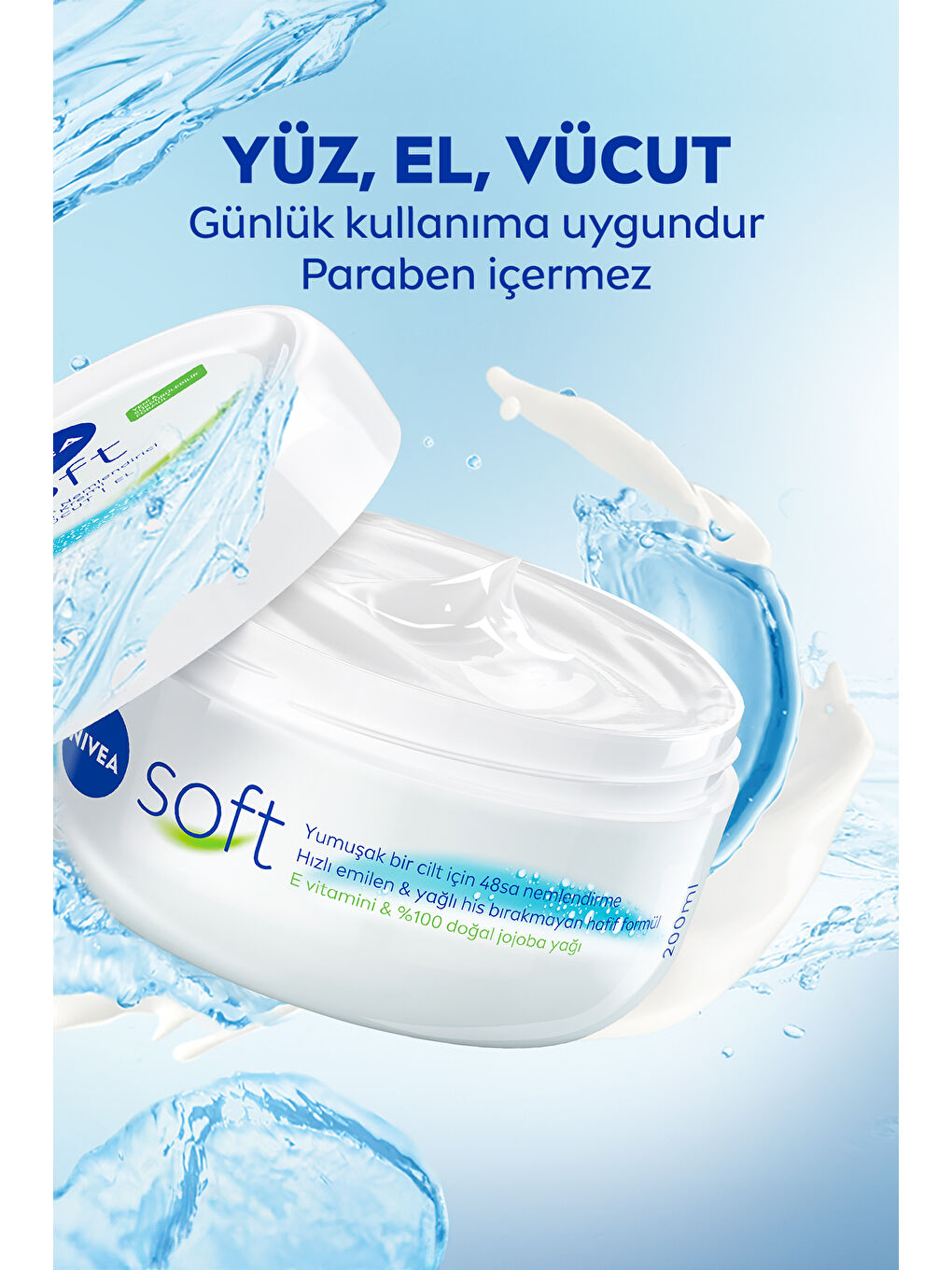 NIVEA Soft Krem 200 ml, Ne mlendirici Bakım Kremi, Yüz, Vücut, El, Jojoba Yağı Ve E Vitamini Cilt Bakımı - 3