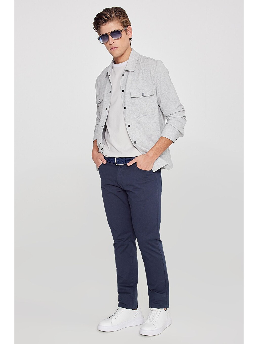 Erkek Lacivert Slim Fit Dar Kesim 5 Cep Pamuklu Esnek  Chino Pantolon-2