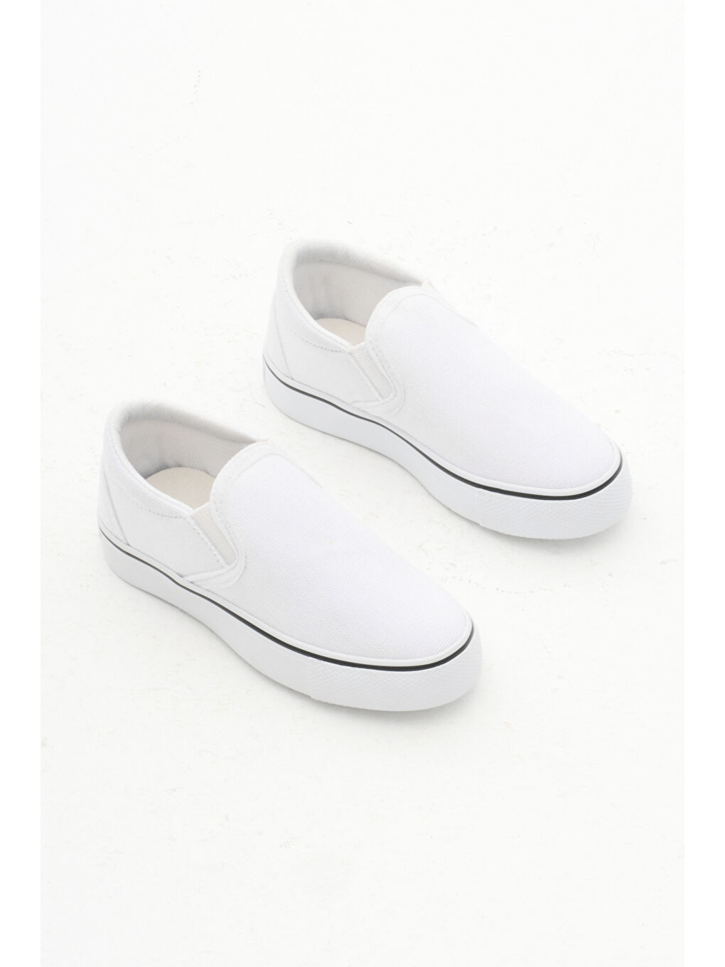 Çocuk Unisex Beyaz Kauçuk Taban Keten Lastikli Spor Ayakkabı-2