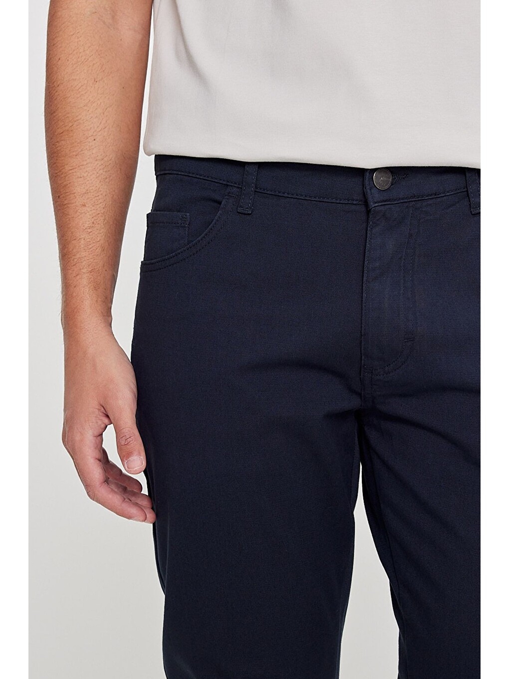 Erkek Lacivert Slim Fit Dar Kesim 5 Cep Pamuklu Esnek  Chino Pantolon-3