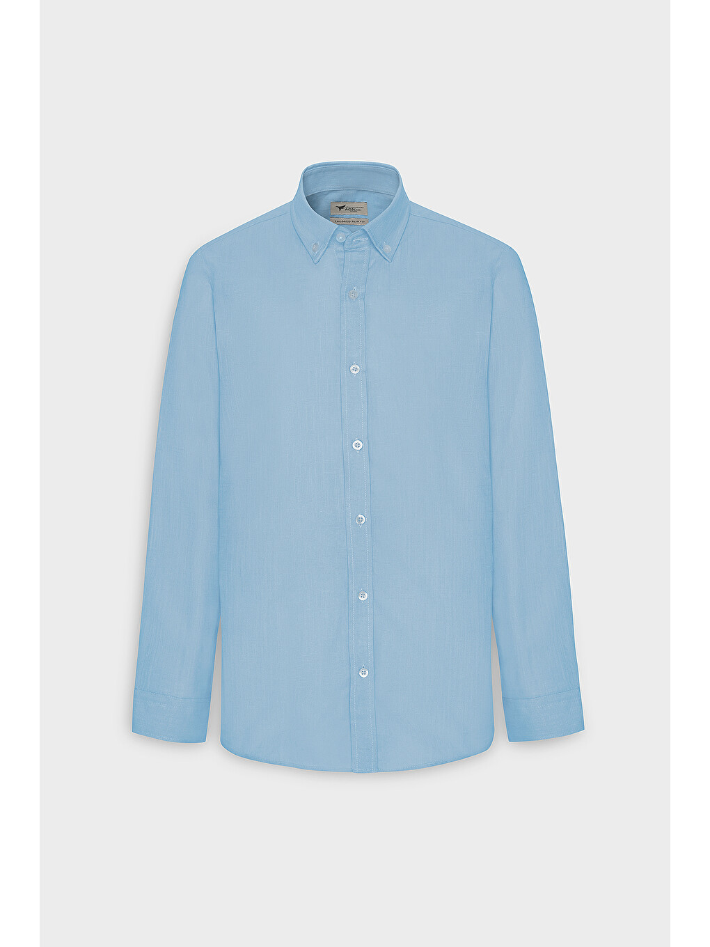 Erkek Mavi %100 Pamuk Oxford Slim Fit Dar Kesim Düğmeli Yaka Flamlı Gömlek-8