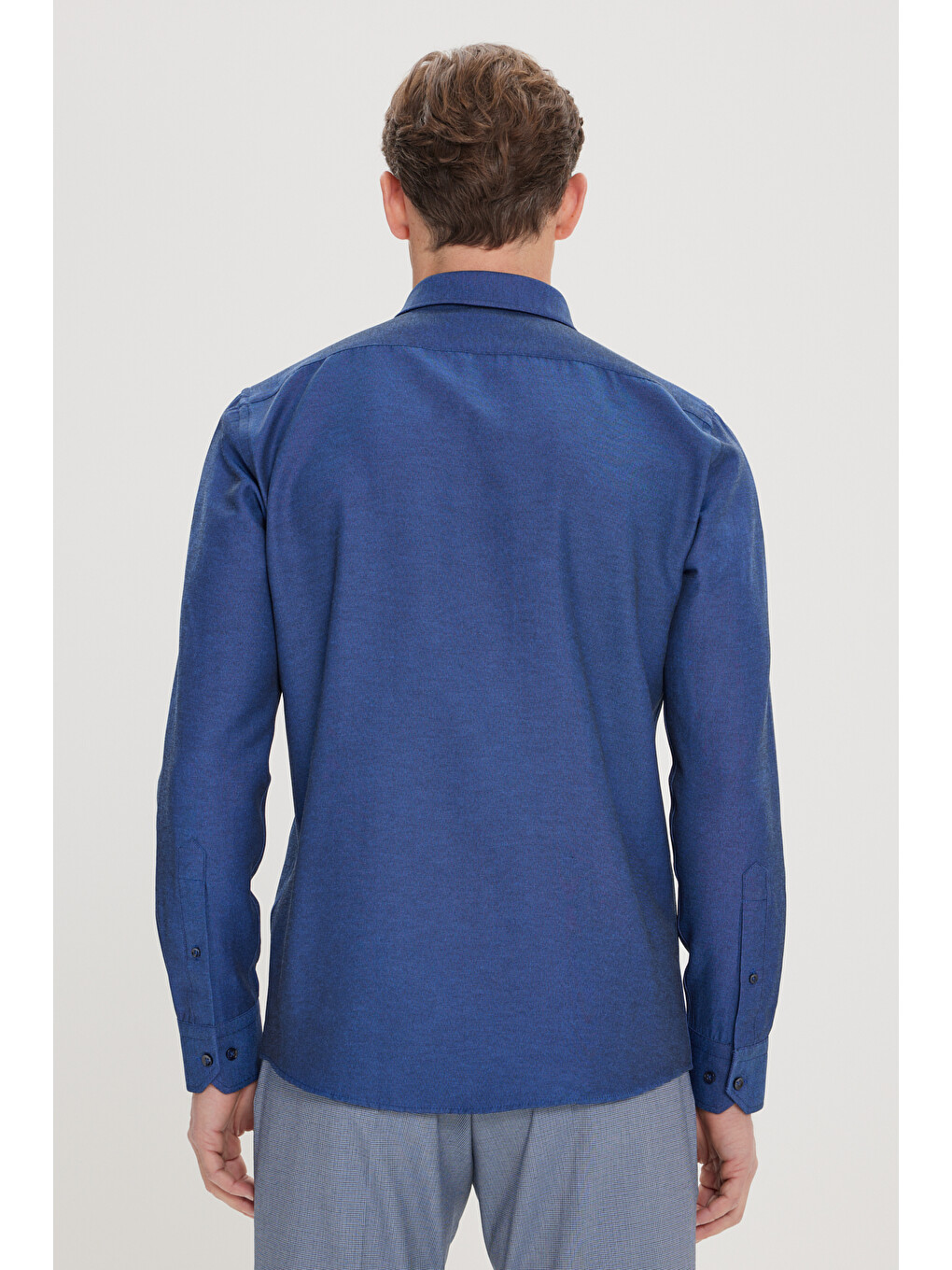 Erkek Koyu Lacivert Tailored Slim Fit Dar Kesim Düğmeli Yaka Oxford Gömlek-7