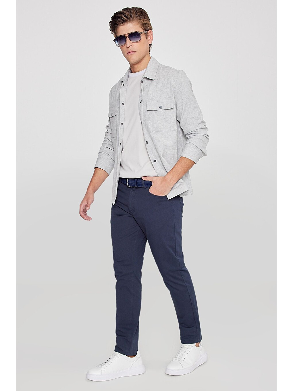 Erkek Lacivert Slim Fit Dar Kesim 5 Cep Pamuklu Esnek  Chino Pantolon-6