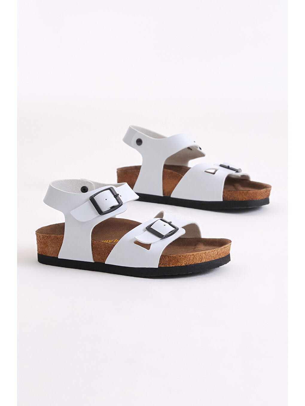 Çocuk Unisex Beyaz Rahat Kalıp Poli Taban Çift Tokalı Sandalet-1