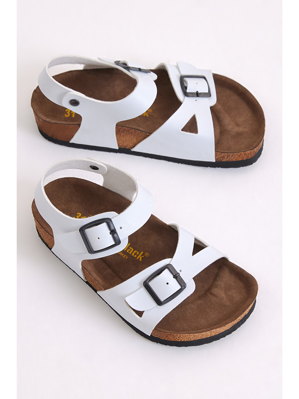 Çocuk Unisex Beyaz Rahat Kalıp Poli Taban Çift Tokalı Sandalet-2