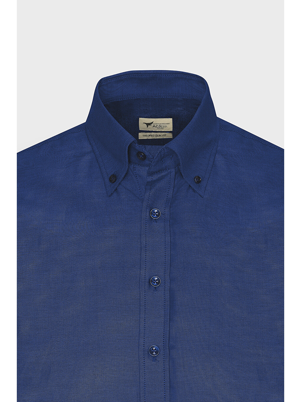 Erkek Koyu Lacivert Tailored Slim Fit Dar Kesim Düğmeli Yaka Oxford Gömlek-9