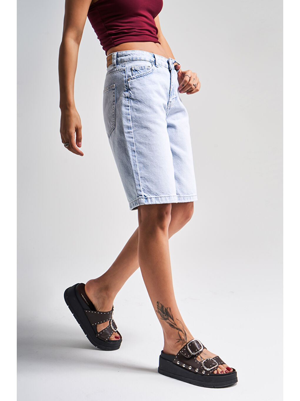 Mavi Kadın Snow Jean Rengi 4s5 100  100 Pamuk Midi Baggy Fit Denim Şortolon-1