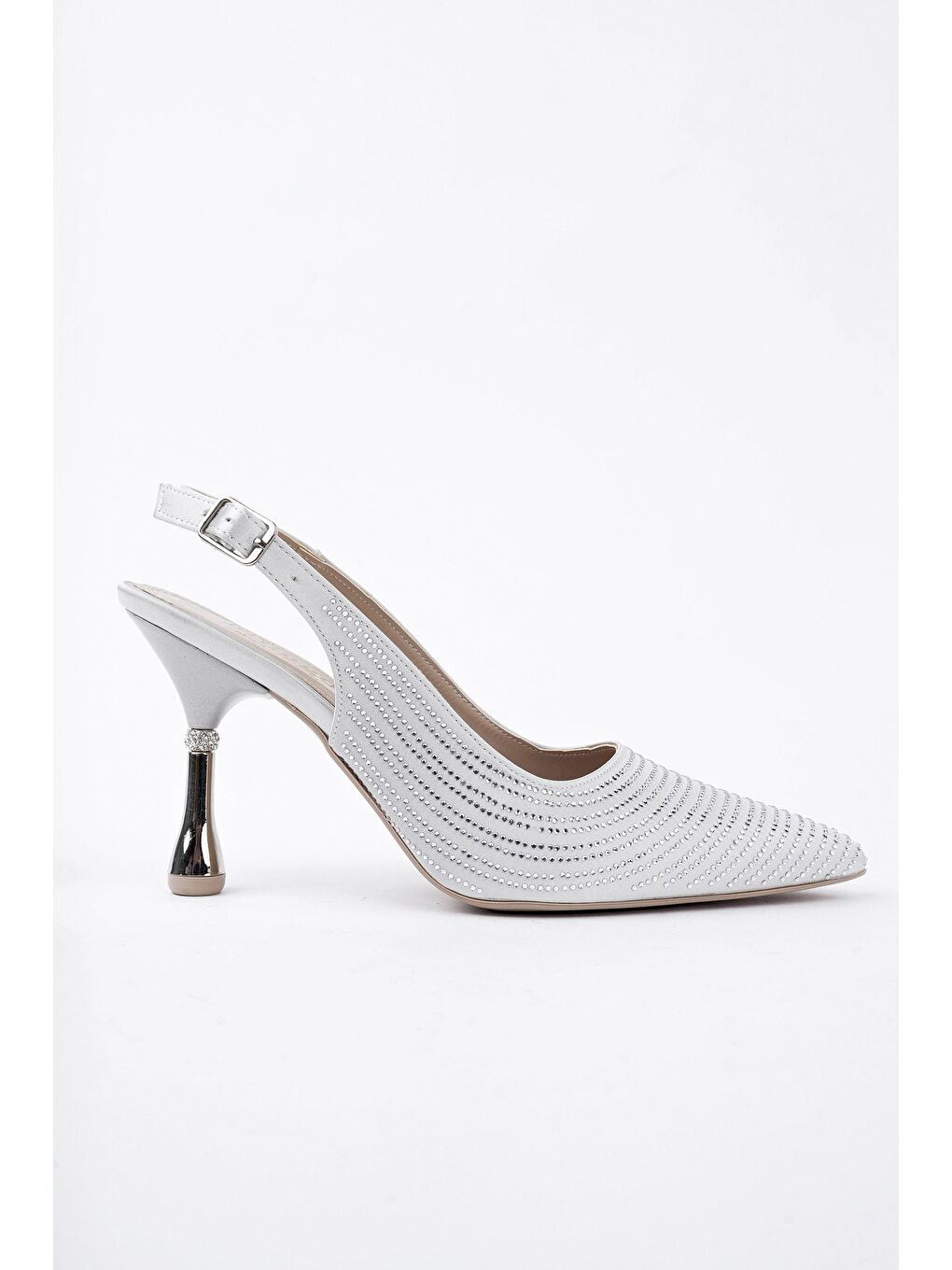 Gri AMRİTA Sivri Burun Taşlı Arkası Açık Klasik Topuklu Kadın Ayakkabı