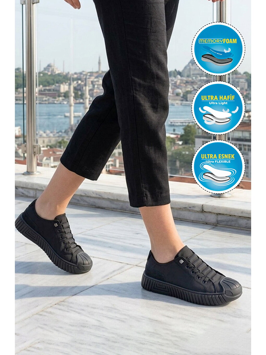 Siyah Tekstil Memory Foam Erkek Spor Ayakkabı Vigor G-2