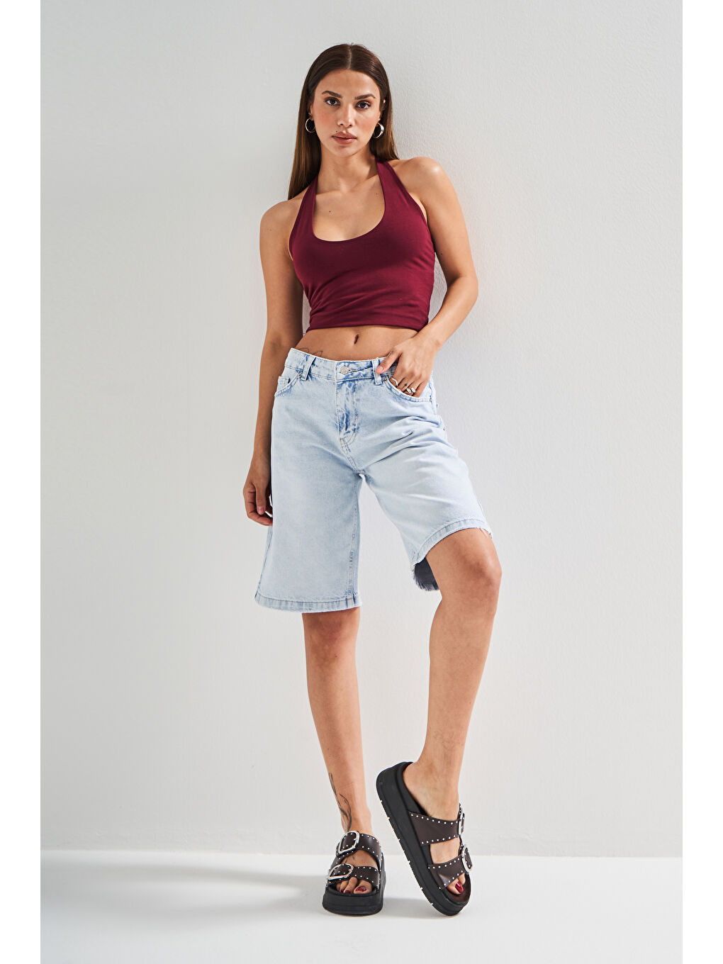 Mavi Kadın Snow Jean Rengi 4s5 100  100 Pamuk Midi Baggy Fit Denim Şortolon-2