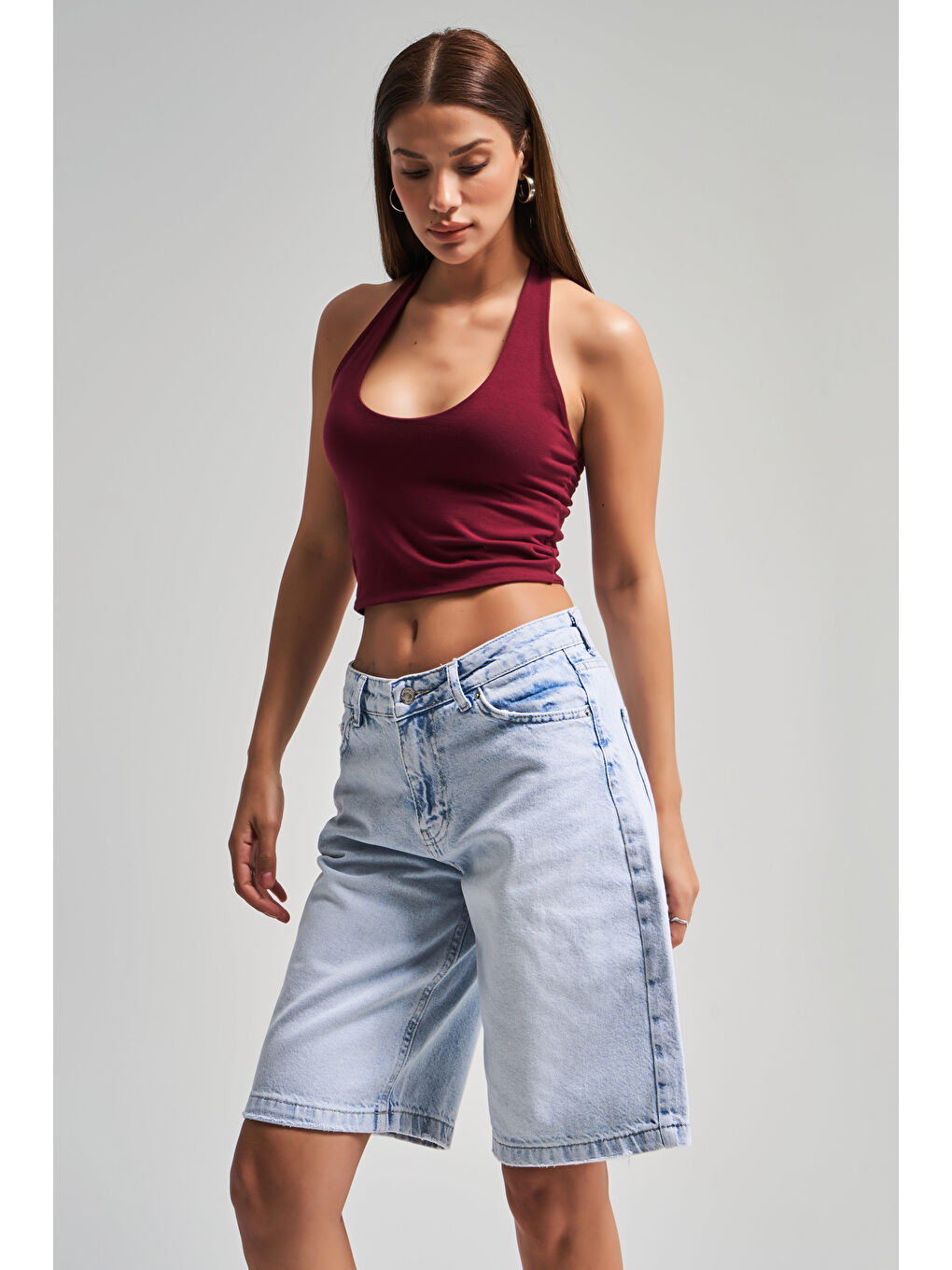 Mavi Kadın Snow Jean Rengi 4s5 100  100 Pamuk Midi Baggy Fit Denim Şortolon-3