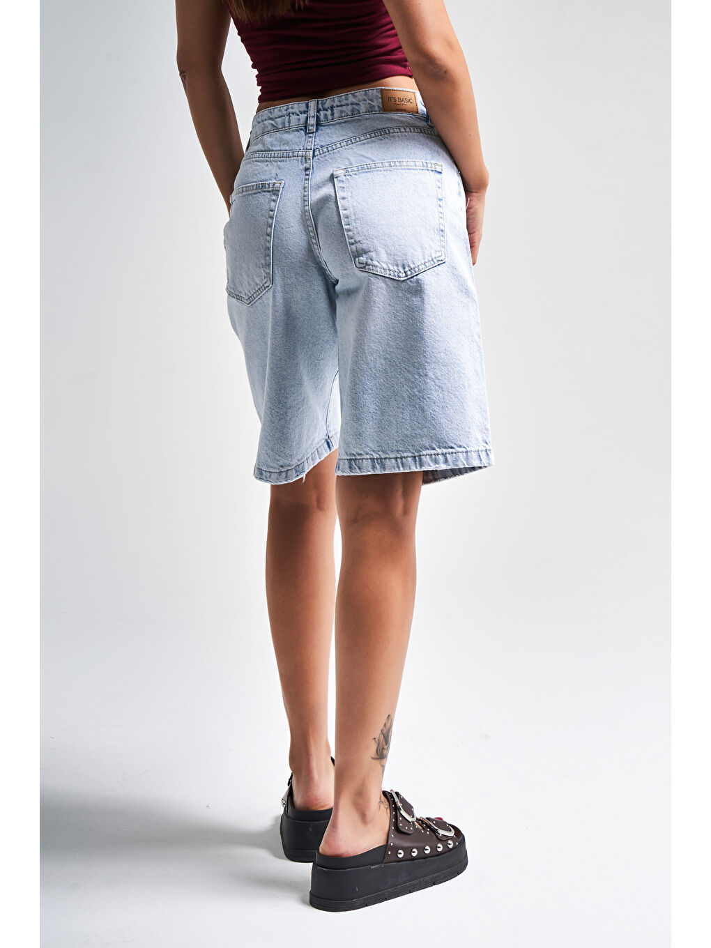 Mavi Kadın Snow Jean Rengi 4s5 100  100 Pamuk Midi Baggy Fit Denim Şortolon-4