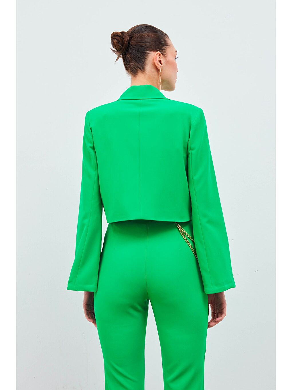 Geniş Kol Detaylı Aksesuarlı Ceket - Yeşil-3