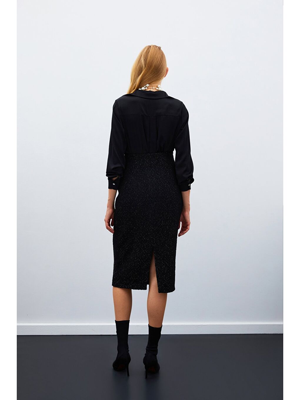 Kuşaklı Tüvit Ceket - Siyah-6