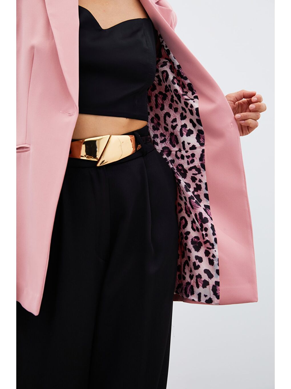 Pembe Mono Yaka Klasik Ceket - Pudra-4