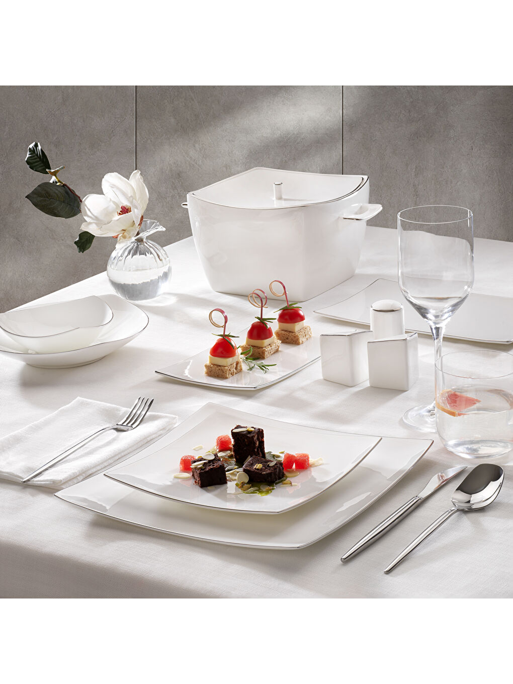 Gri Stella Bone Yemek Takımı 60 Parça-Platin01-6