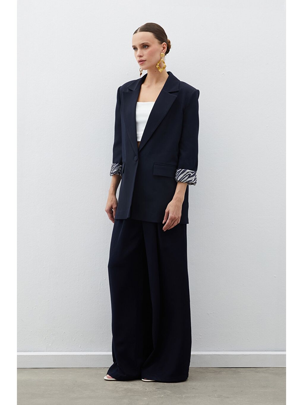 Zebra Astarlı Uzun Ceket - Lacivert-2