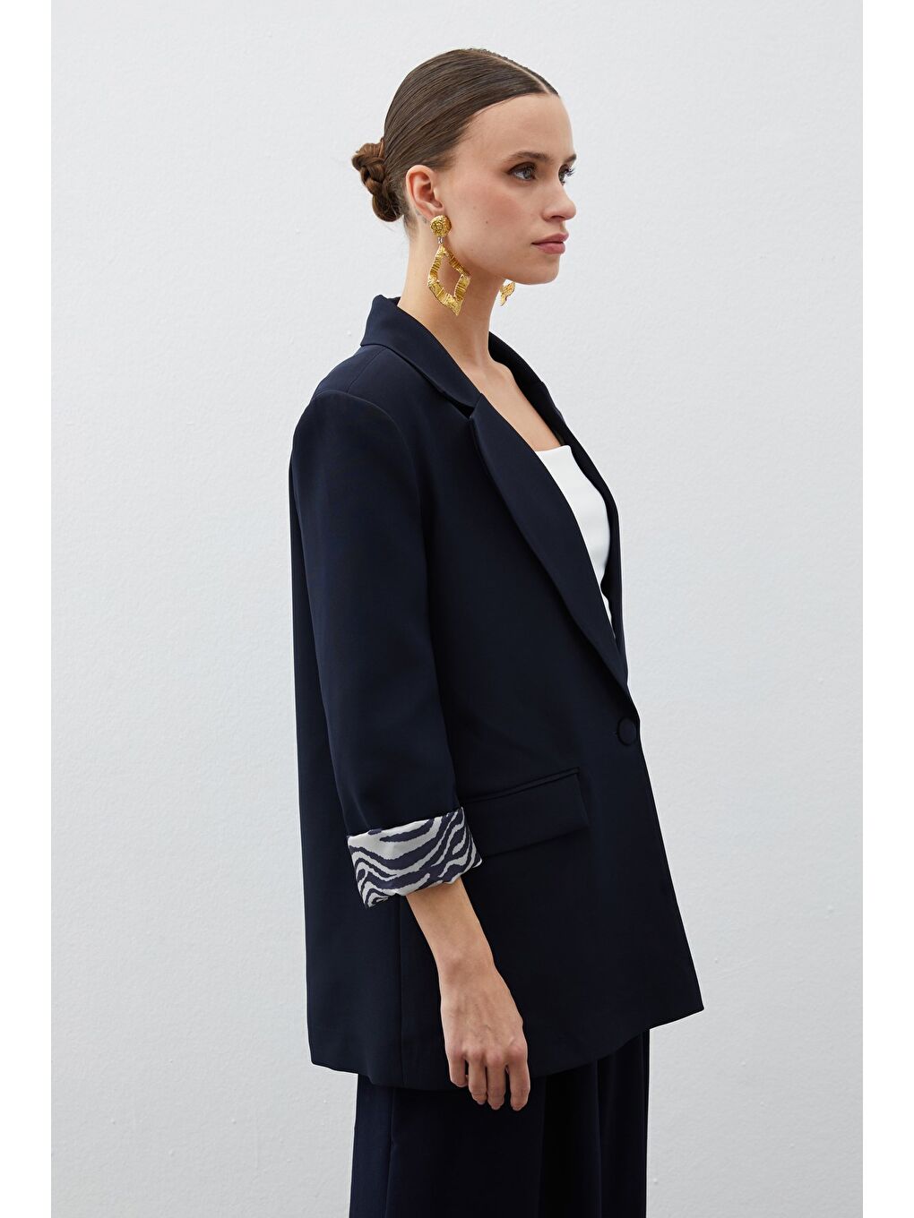 Zebra Astarlı Uzun Ceket - Lacivert-3