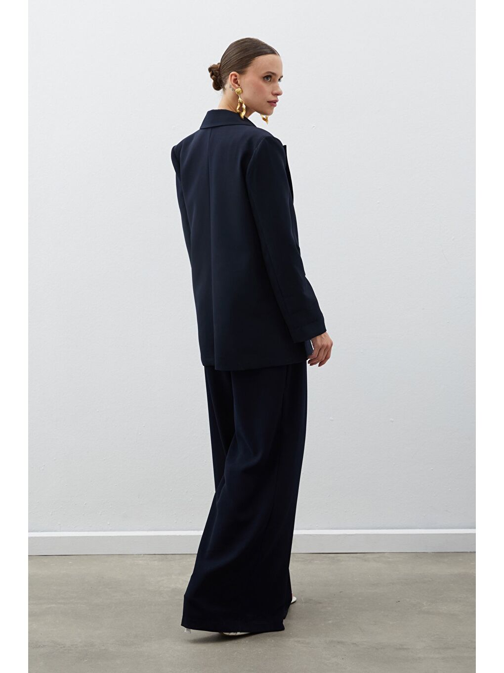 Zebra Astarlı Uzun Ceket - Lacivert-7