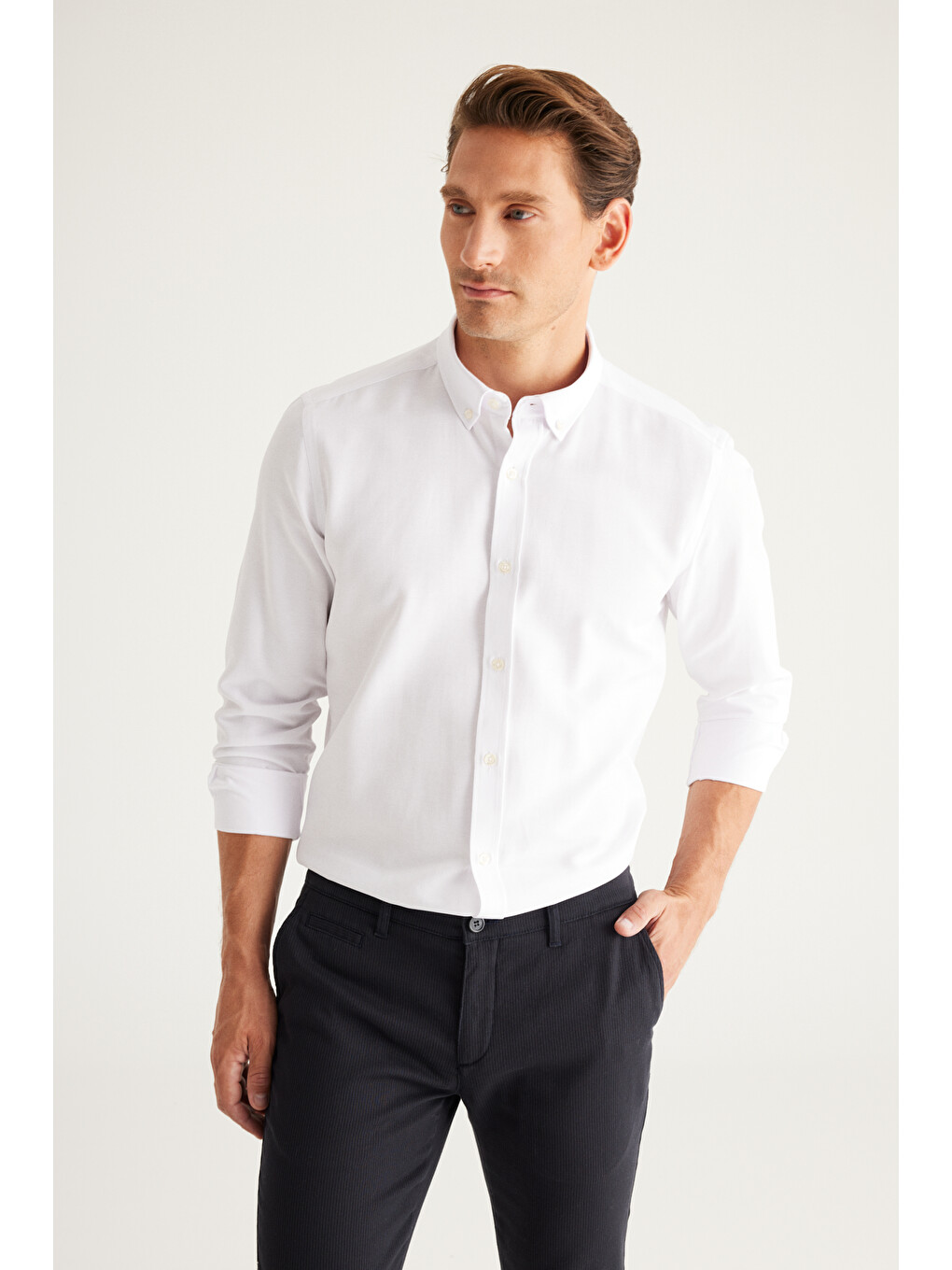 Erkek Siyah-Beyaz 2'li Pamuklu Kolay Ütülenebilir Slim Fit Dar Kesim Oxford Gömlek Paketi-7
