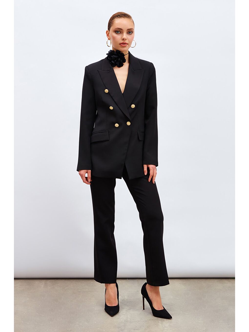 Düğmeli Blazer Ceket - Siyah-2