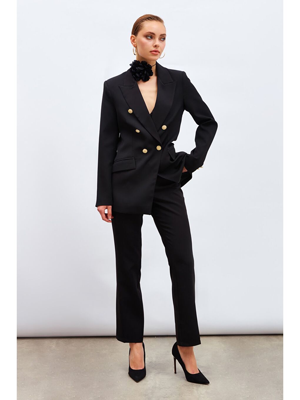 Düğmeli Blazer Ceket - Siyah-4